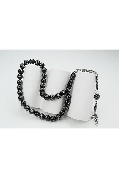 Skygo Oltu Stone Sphere Single Zigzag Quadruple Diamond Embroidered Rosary