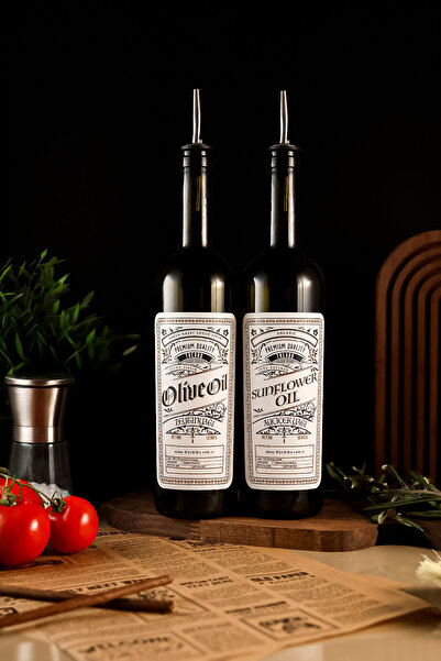TheBRo 750ML Retro Serisi Zeytinyağı Şişesi ve Ayçiçek Yağı,Yağdanlık STANTSIZ