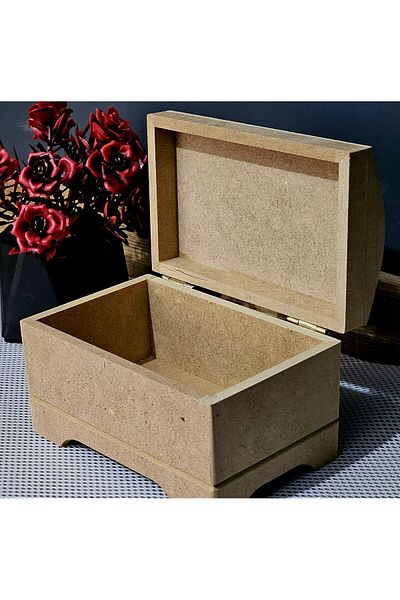 Tekir Store evinizi güzelleştirin Wooden Curved Chest Student Box Multi-Purpose Organizer with Lid Raw Hobby Painting Gift Box