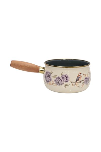 PR HOME Fiorella Enamel Wooden Handle Boiling and Sauce Pan 14 cm Curved
