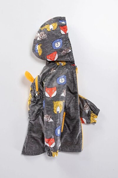 DeKuBaby СИМПАТИЧНИЙ РИСЬ І ВЕДМЕДЬ З ФІГУРАМИ, РЮКЗАК, БАВОВНЯНА ПІДКЛАДКА, КАПЮШОН З ВУХАМИ, ДИТЯЧИЙ І ДИТЯЧИЙ ДОЩОВИК-КУРТКА