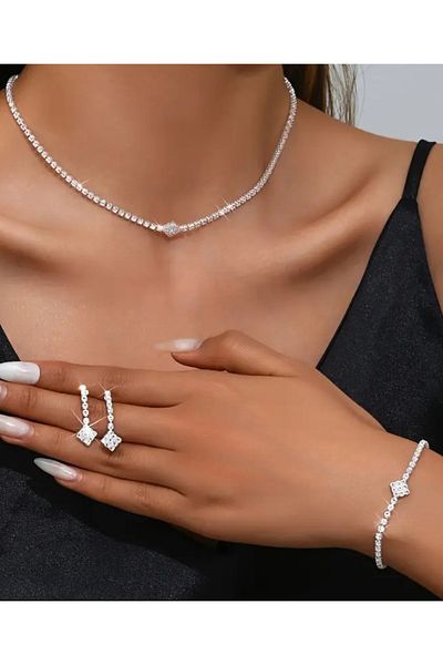 Mihra Aksesuar Necklace Earrings Bracelet Set of Three