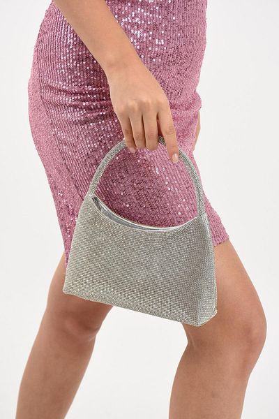 Getcho Botenga Women's Silver Evening Bag with Chain Strap Shiny Mini Portfolio Evening Dress Bag Handbag