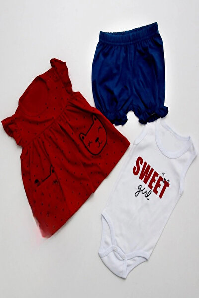 MorPort 3'Lü Kız Bebek Yazlık Takım