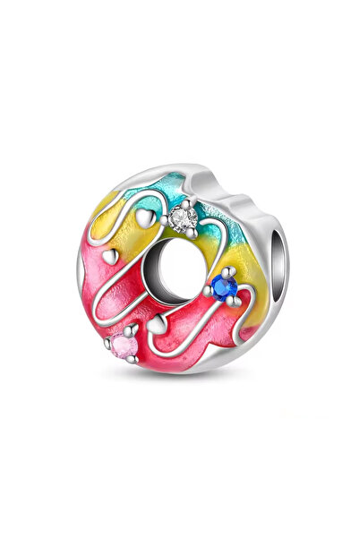 Fubena Renkli Isırılmış Donut Gümüş Charm
