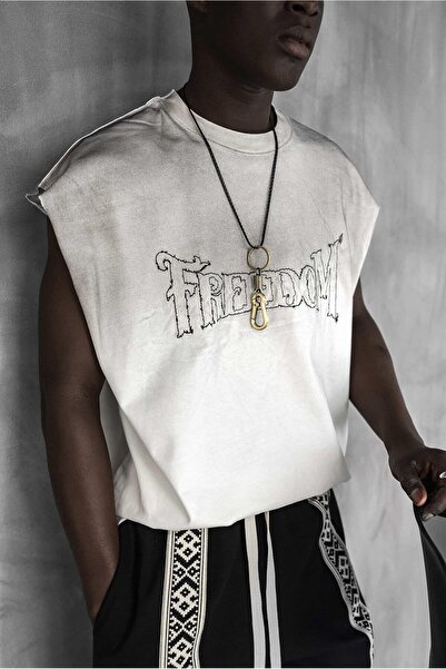 ablukaonline Men's Oversize Sleeveless T-Shirt Ecru