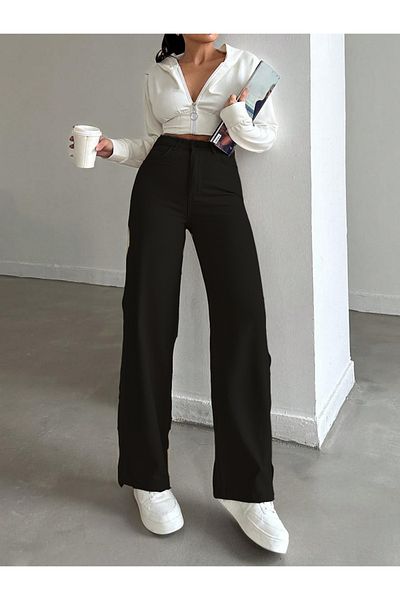 SHEVEGA Black High Waist Loose Loose Fitting Wide Leg Jeans Pants Jeans