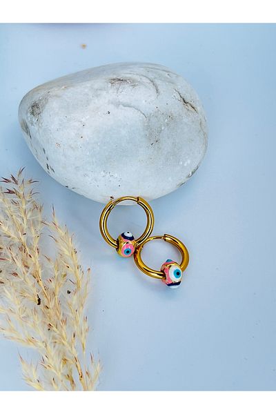KOALA COMPANY Steel Gold Color Mined Beaded Hook Earrings 12 mm Non-Allergic - Non-Allergic