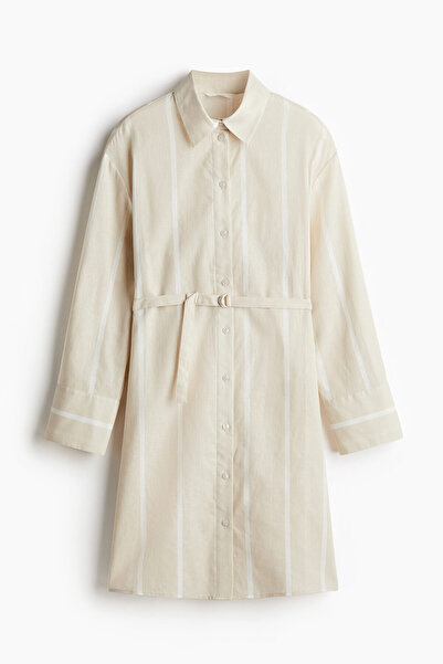 H&M Keten Karışımlı Gömlek Elbise