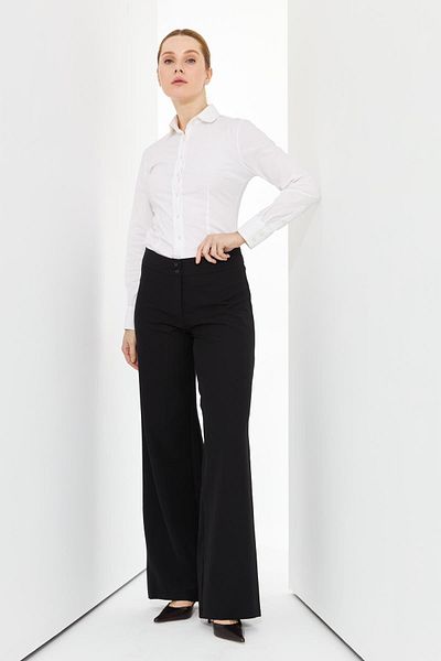 Doque Wide Leg Crepe Stretch Fabric Women's Trousers Black 59017