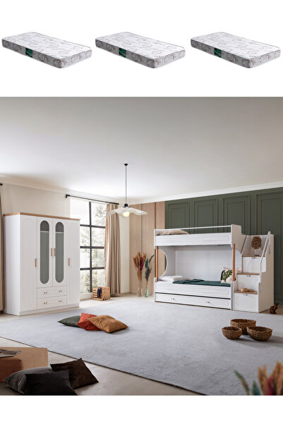 Setay Ranza, Vita Bohem Yavrulu Beyaz Ranza 4 Kapaklı Dolap 3 Adet Comfort Yatak