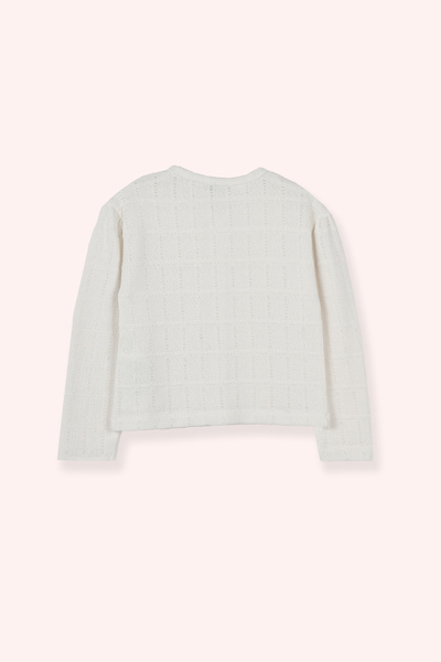 Panço Kız Çocuk Yakalı Örme Triko Ekru Hırka