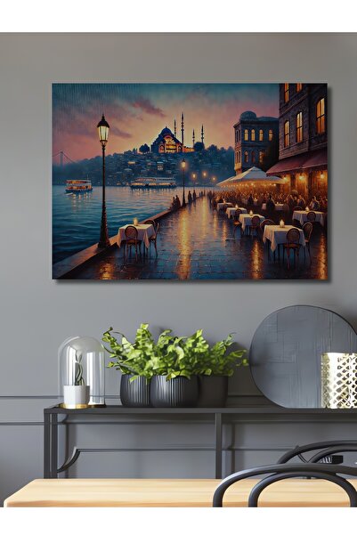 Teona Ahşap İstanbul Boğazı Yağlı Boya Görünümlü Ahşap Dekoratif Dikdörtgen S...
