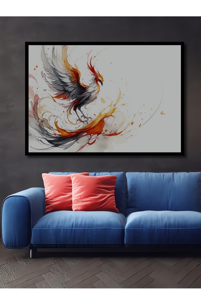Teona Ahşap Sulu Boya Görünümlü Efsanevi Phoenix Dekoratif Dikdörtgen Salon/O...