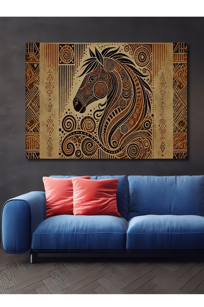 Teona Ahşap Etnik Desenli At Başı Yağlı Boya Görünümlü Ahşap Dekoratif Dikdör...