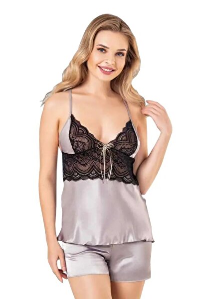 Viselya Set pantaloni scurți gri din dantelă neagră