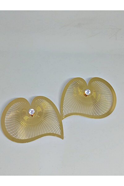 mos&more Gold Kalp Taşlı Şık Çok Hafif Büyük Kadın Küpe