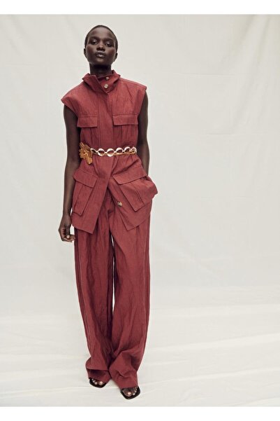 MANGO Woman Wideleg crease-look fabric pants