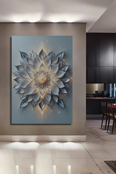 Teona Ahşap Işıltılı Lotus Çiçeği Yağlı Boya Görünümlü Ahşap Dekoratif Dikdör...