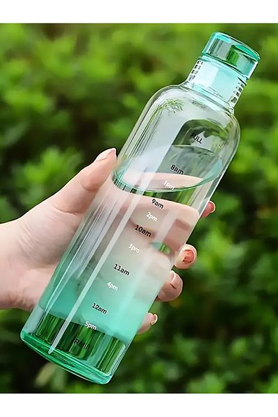 MUKKO HOME 550 ml Borosilicate Glass Water Bottle – with Time Scale, Leak-Proof Lid, 6 Color Options