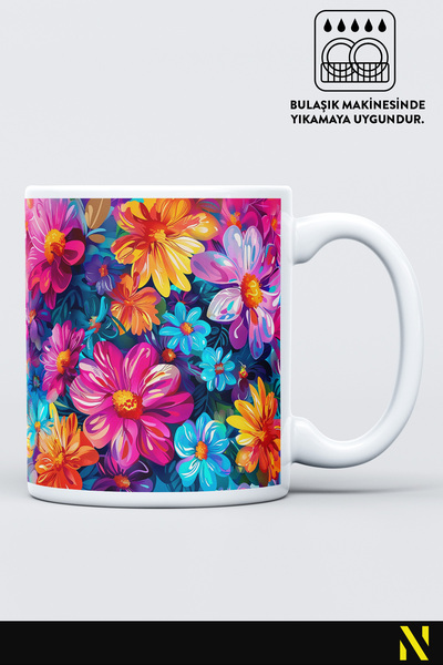 nilizma Flower Patterned Colorful Mug – 330 ml Mug |   Stylish and Durable Design
