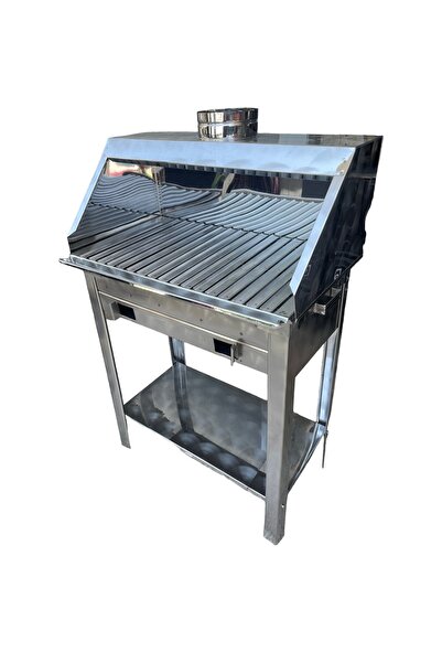 TOPSÖKEN Paslanmaz Kömürlü Mangal 28 x 60 Cm Bacalı Barbekü