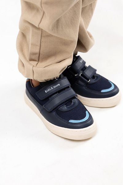 kids A more Honor Pu Leather Linen Boys' Velcro Shoes Navy Blue