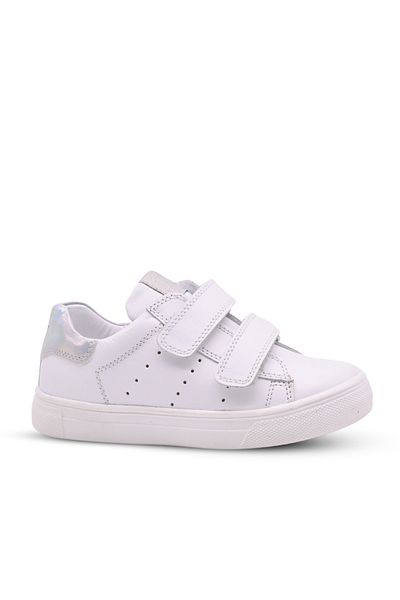 kids A more Papillon Double Velcro Leather Girls' Shoes White-silver