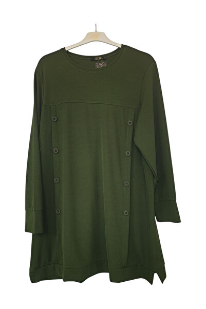 GGMM Büyük beden fitilli kumaş düğme detaylı Tunik boy 90 cm