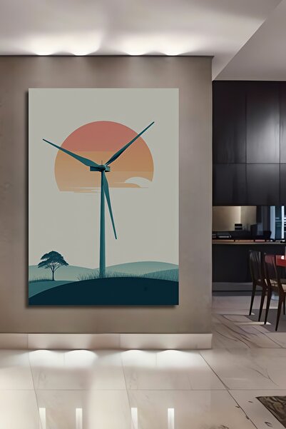 Teona Ahşap Minimalist Rüzgar Gülü ve Ağaç Manzarası Ahşap Dekoratif Dikdörtg...