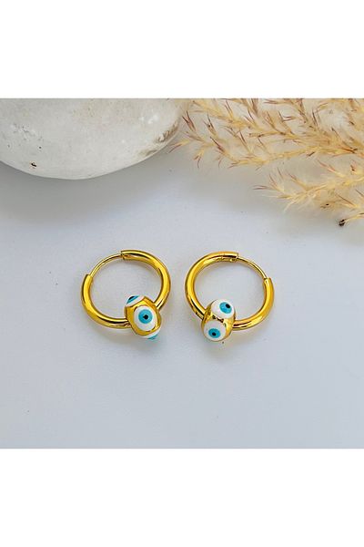 KOALA COMPANY Steel Gold Color Nazar Beaded Hook Earrings 12 mm Non-Allergic-Allergic