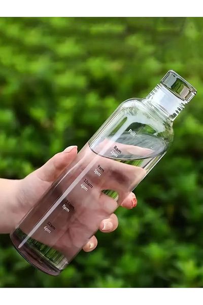 MUKKO HOME 550 ml Borosilicate Glass Water Bottle – with Time Scale, Leak-Proof Lid, 6 Color Options
