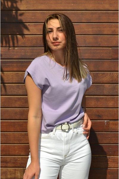 Vipkitchen Women's 100% Organic Cotton Crew Neck Lilac Color T-Shirt