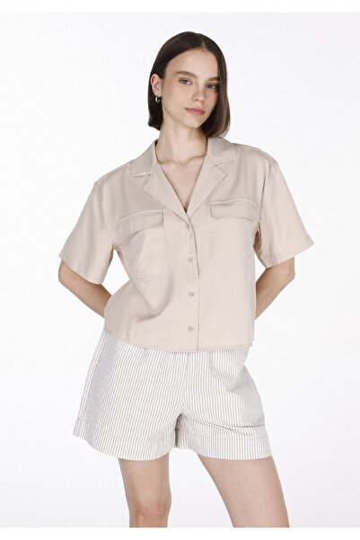 Colin's Κανονική Εφαρμογή Πουκάμισο Λαιμόκοψη Μασίφ Γυναικείο Μπεζ κοντομάνικ...