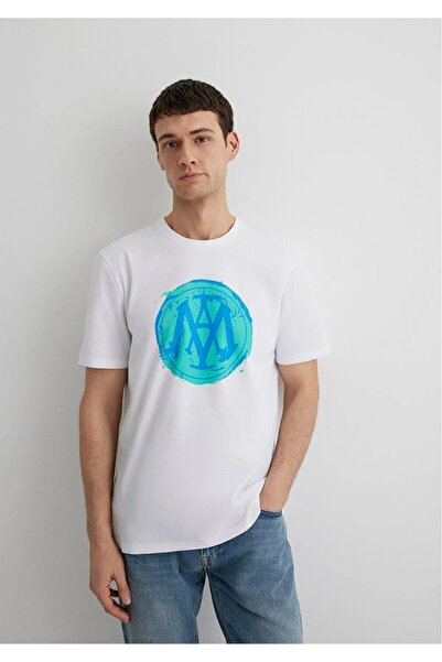 Mavi Mühür Logo Baskılı Beyaz Tişört Regular Fit / Normal Kesim 0612006-620