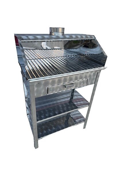 TOPSÖKEN Paslanmaz Kömürlü Bacalı Mangal 40 x 80 Çekmeceli