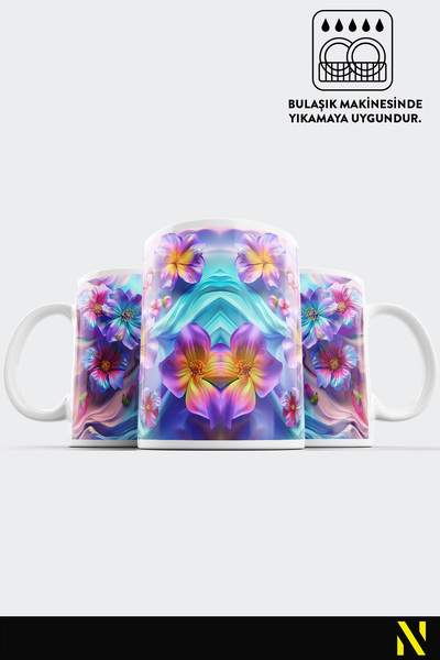 nilizma Flower Patterned Colorful Mug – 330 ml Mug |   Stylish and Durable Design