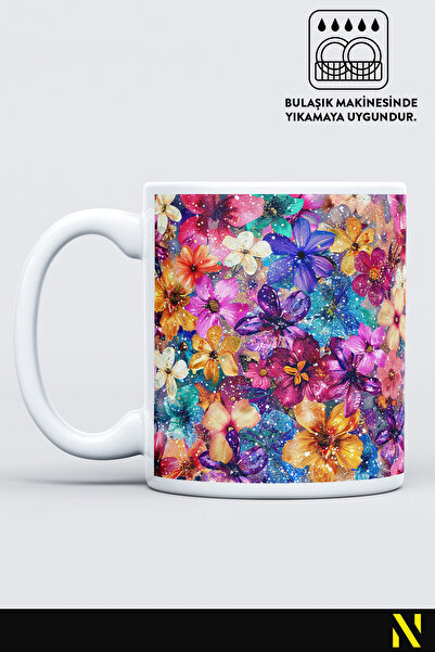 nilizma Flower Patterned Colorful Mug – 330 ml Mug |   Stylish and Durable Design