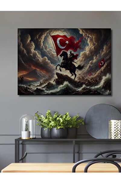 Teona Ahşap Şanlı Türk Bayrağı Yağlı Boya Görünümlü Ahşap Dekoratif Dikdörtge...