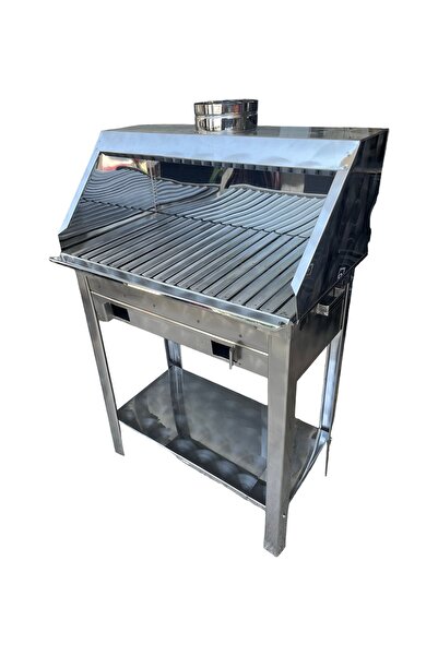 TOPSÖKEN Paslanmaz Kömürlü Mangal 35 x 60 Cm Bacalı Barbekü