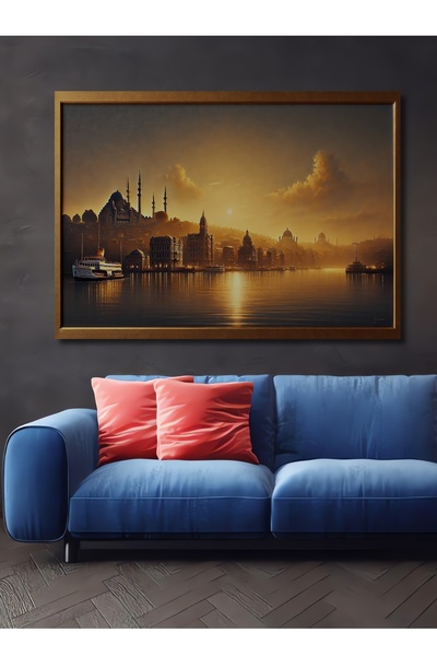 Teona Ahşap İstanbul Altın Şehir Yağlı Boya Görünümlü Ahşap Dekoratif Dikdört...