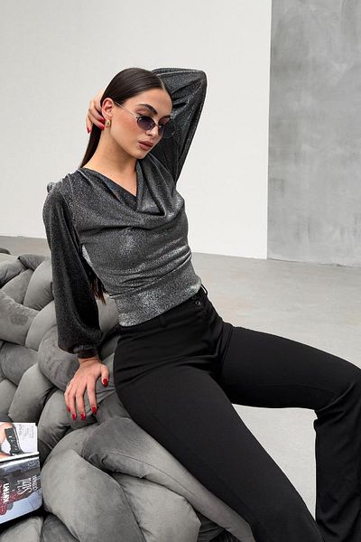 RB CLUB Γκρι μπλούζα με γιακά Degaje Glitter