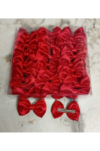 Lissa Aksesuar مشبك كوليت صغير من الساتان الأحمر ليالي الحناء 60 قطعة