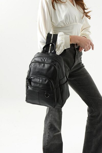 Getcho Miloya Black Women's Satin Backpack Stylish Model with Multi-Eye Zipper for Daily Use