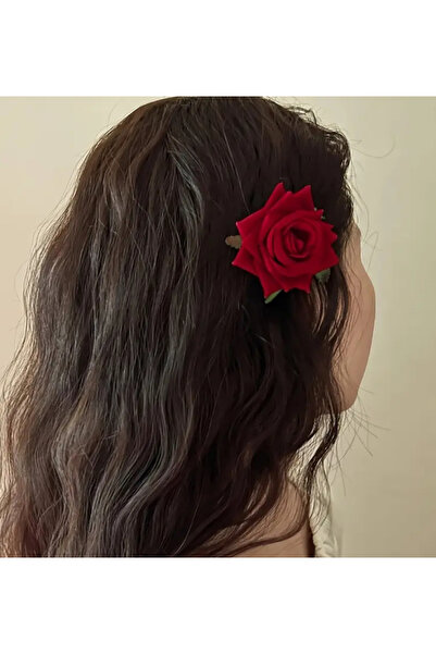 SavBrand 1 قطعة دبوس شعر وردة مخملية حمراء اللون، دبوس شعر وردة مخملية حمراء ...