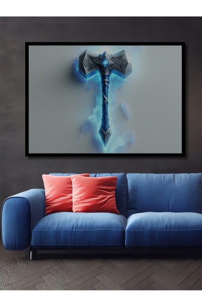 Teona Ahşap Efsanevi Thor Çekici Dijital Sanat Dekoratif Dikdörtgen Salon/Ofi...