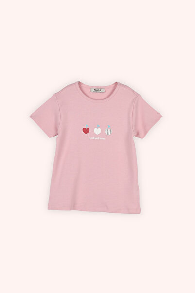 Panço Kız Çocuk Kiraz Baskılı Pembe Pijama Takımı