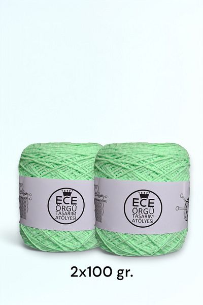 Ece Örgü Tasarım Atölyesi Celadon Pastel πράσινο φιστίκι 7 στρώσεων βισκόζης βαμβακερό πλεκτό σχοινί χειρός
