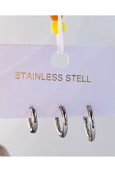 KOALA COMPANY Steel Silver Color 3 Size Hoop Earrings Tinted Allergy Free 12 mm - 15 mm - 18 mm