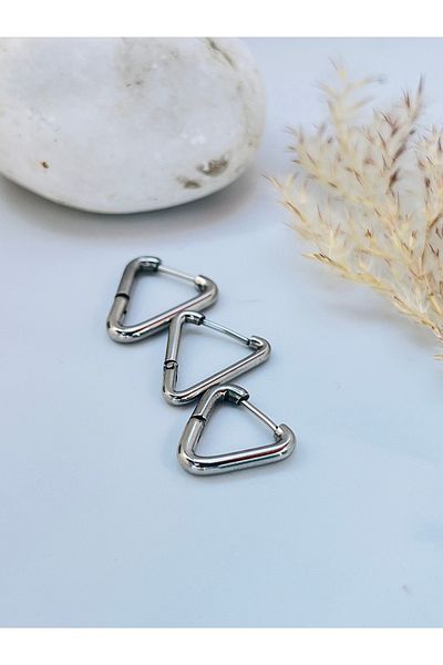 KOALA COMPANY Steel Silver Color 3 Size Triangle Earrings Unstable Allergy Free
